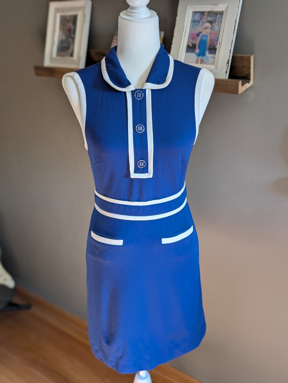 MODCLOTH Blue White Preppy 60s Inspired Nautical Shift Dress Womens XS